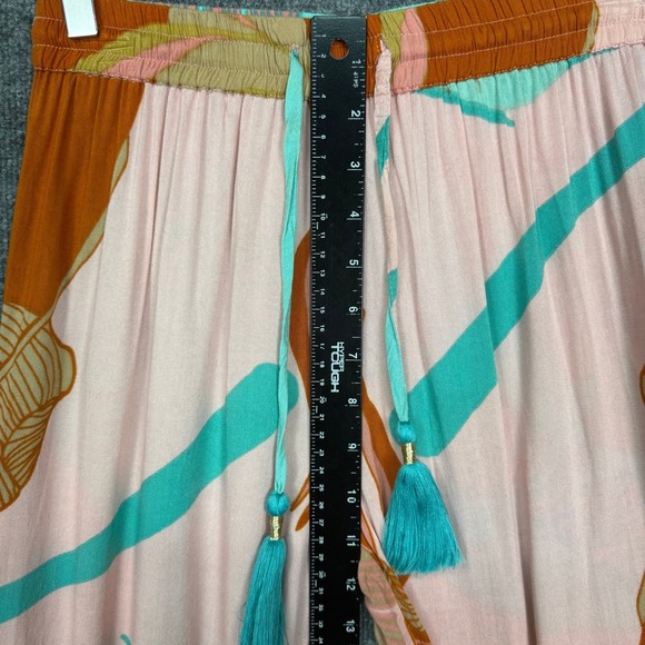 True Destinations Pants Womens Small Teal Pink Tropical Floral Wide Leg Resort - Picture 9 of 12